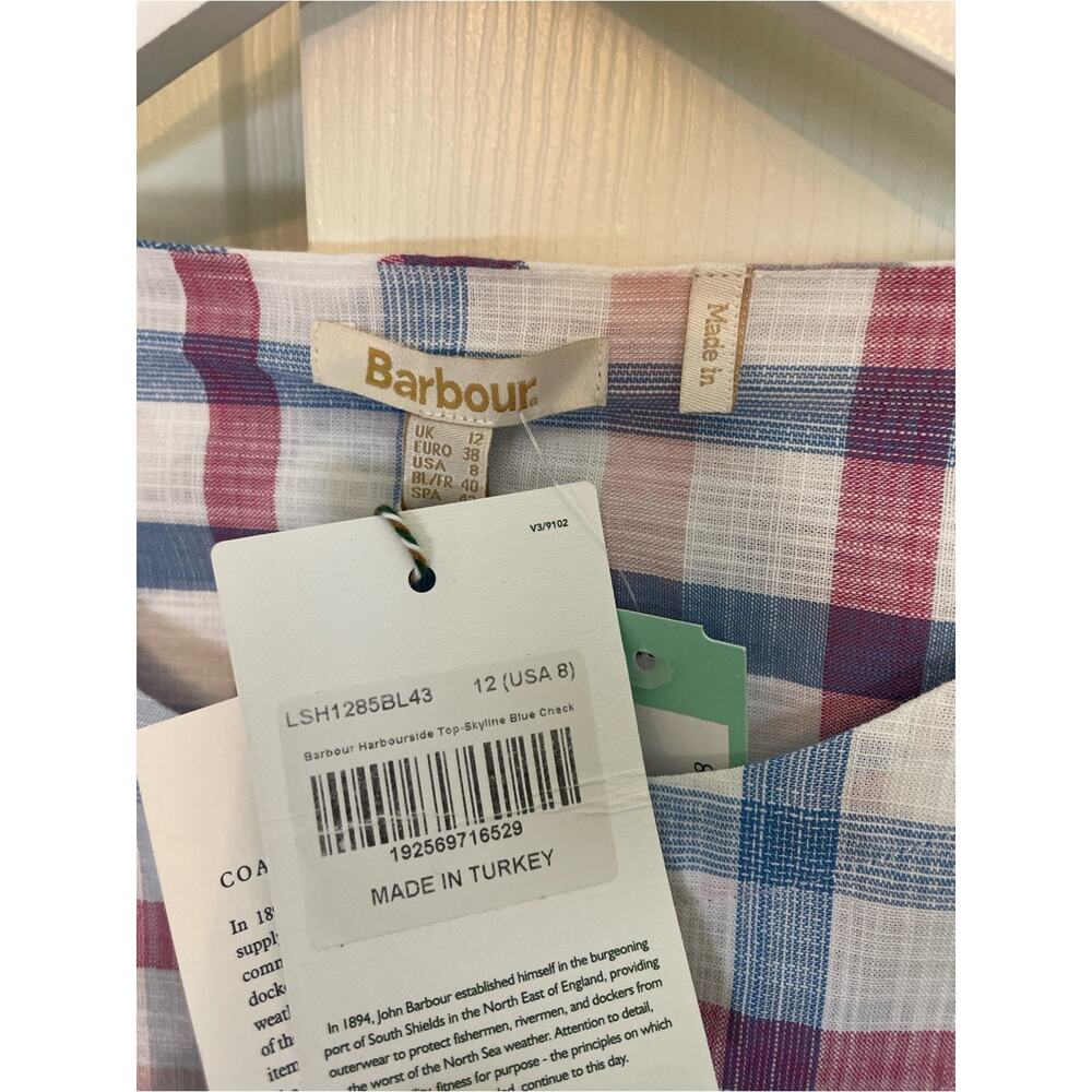 Barbour Harbourside Plaid Blouse Tie Hem Cotton Top NWT Sz 8 - Picture 9 of 10
